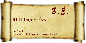 Billinger Éva névjegykártya